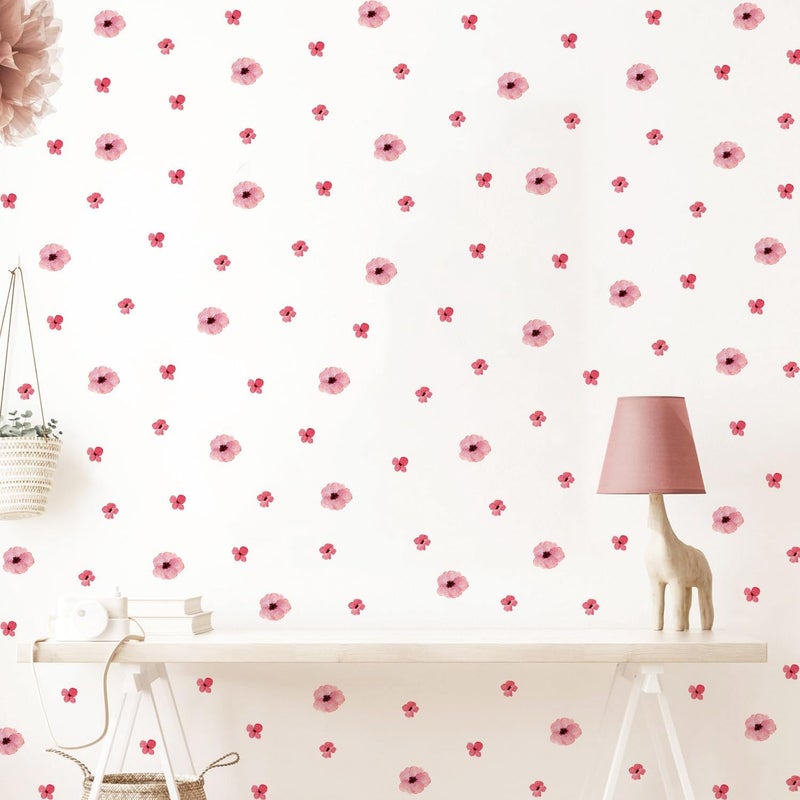 Kasubeso 208Pcs Boho Flower Wall Stickers, Peel and Stick Pink Floral Wall Decals, Removable Neutral Watercolor Wildflower Blossom Window Clings for Girls Bedroom Living Room Offices Home Decoration - Image 3